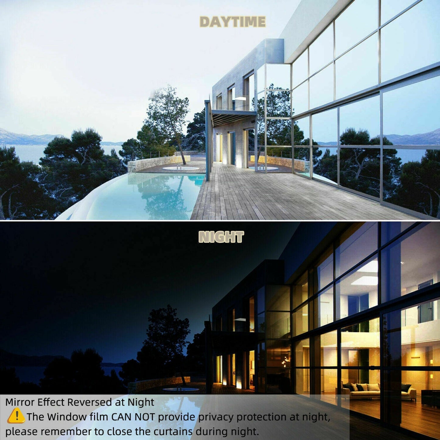 One Way Mirror Window Film Heat UV Reflective Privacy Tint Foil For Home Office