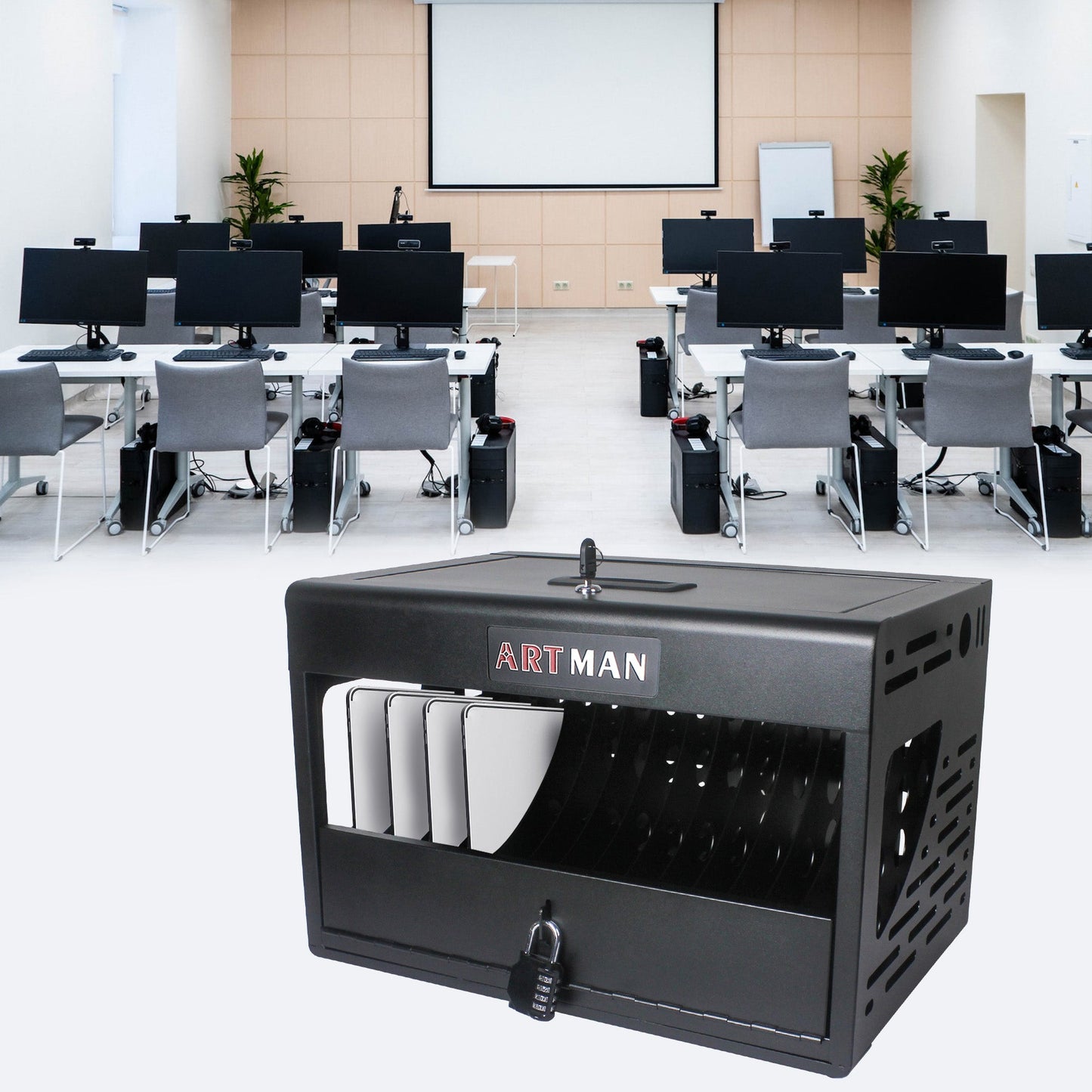 16 Bay Charging Cabinet for Laptop Chromebook Locking Charging Station-BLACK