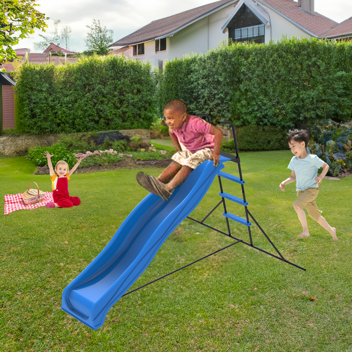 XSL003 2.2M kids plastic slide indoor Freestanding playground equipment children plastic slide kids indoor slide blue