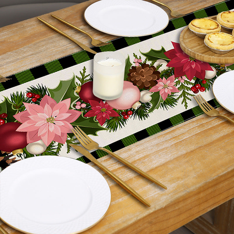Christmas plaid linen table flag floral ball printed tablecloth entrance small tablecloth living room counter decoration tea flag