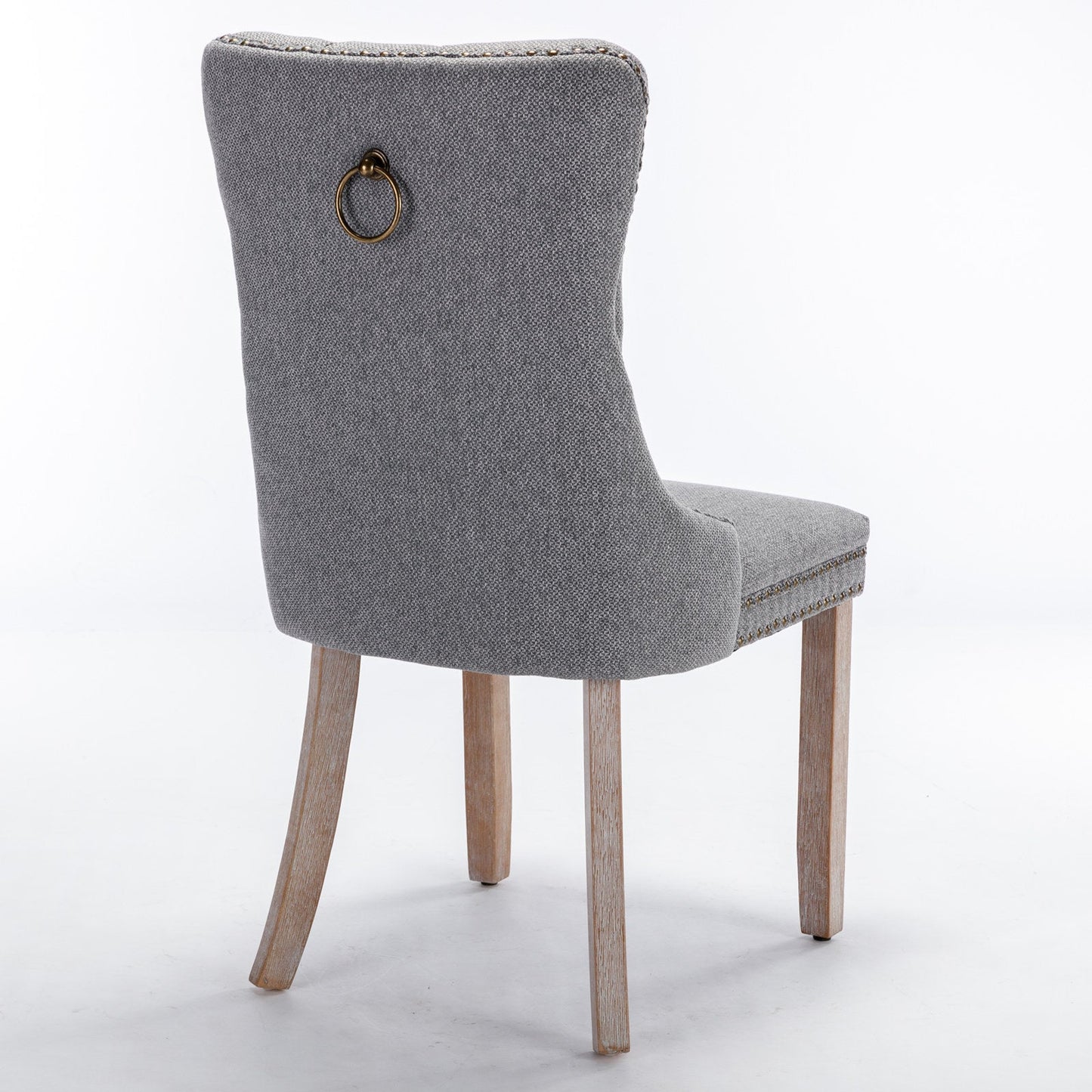 High-end Tufted Solid Wood Contemporary Flax Upholstered Linen Dining Chair with Wood Legs Nailhead Trim 2-Pcs Set Gray