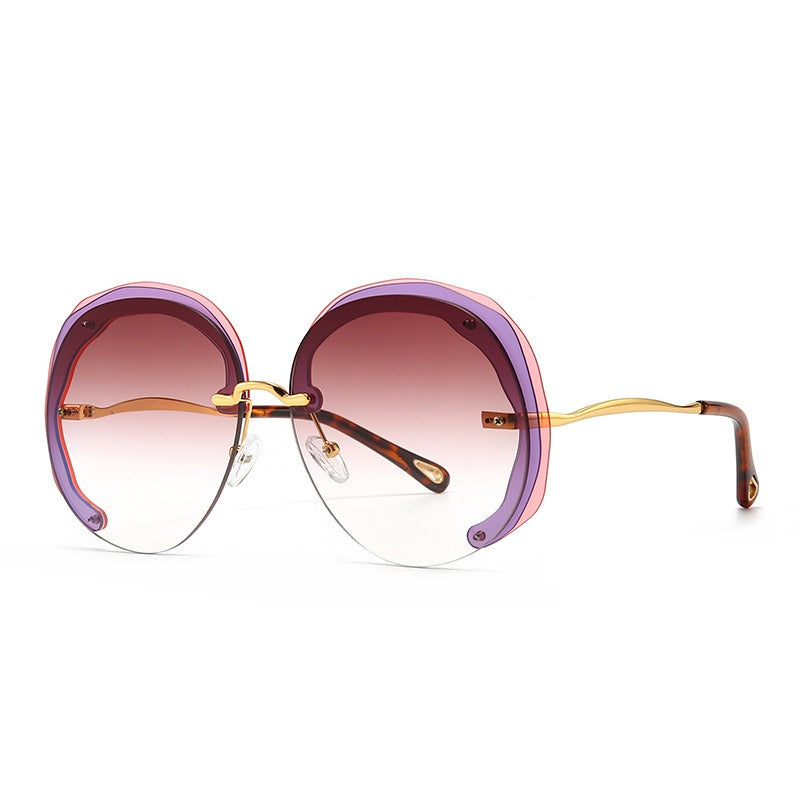Fashion Oversized Rimless Round Sunglasses Women Clear Ocean Gradient Lens Shades