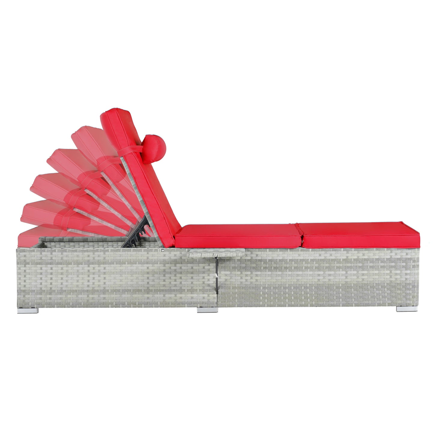 Outdoor PE Rattan Chaise Lounge Set of 2 with Table – Adjustable Patio