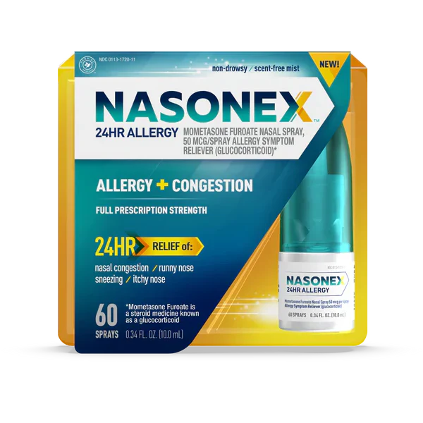 Nasonex 24-Hour Allergy & Congestion Relief Nasal Spray, 50mcg Mometasone Furoate, 120 Sprays