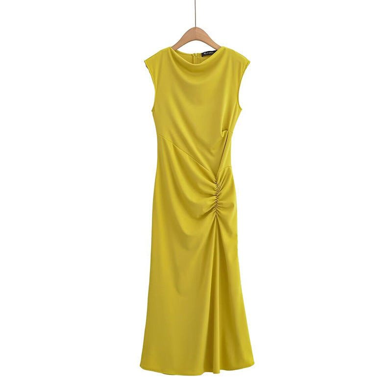 Fashionable and Sexy  Style Women's Two-color Knitted Pleated Long Dress
