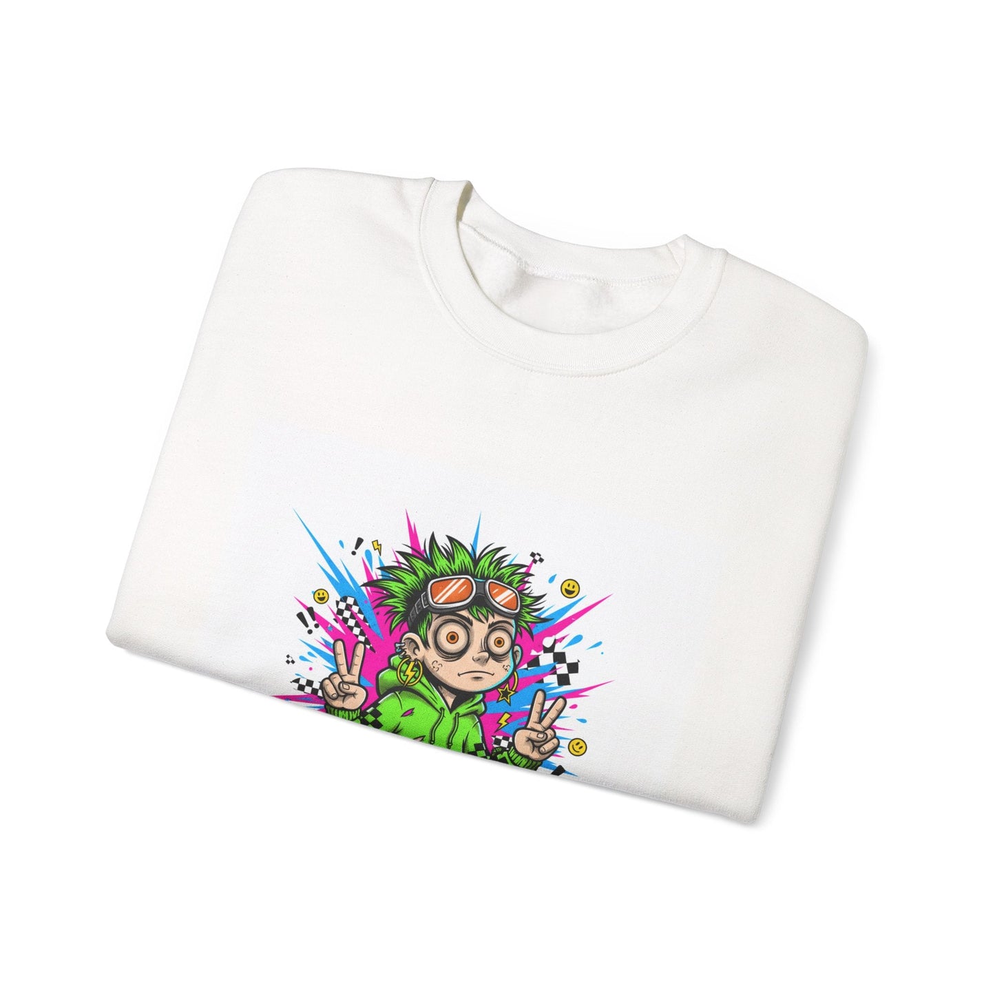 Crash Out With a Smile Sweatshirt | neon graffiti, meltdown streetwear