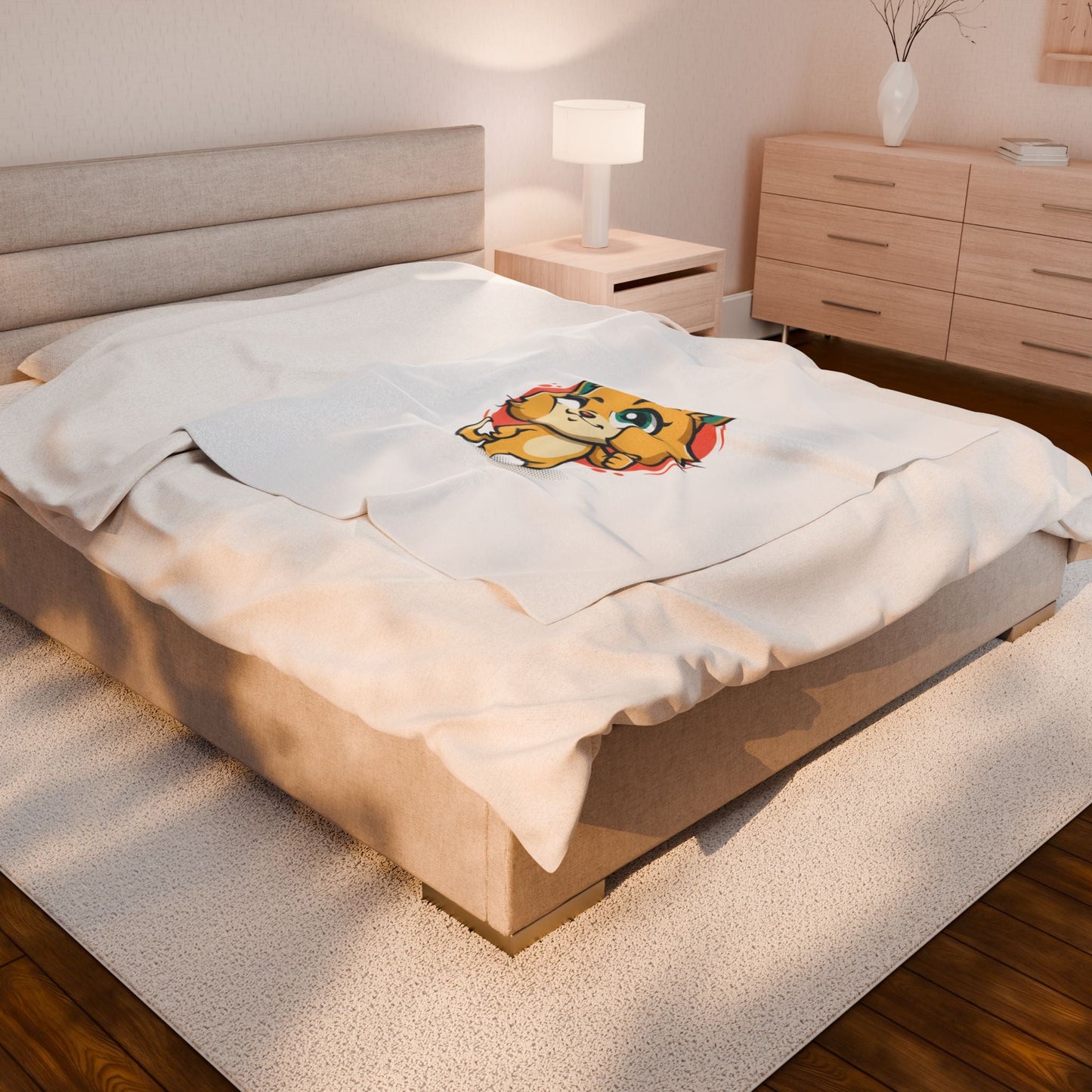 Cute Cheeky Cat Illustration Velveteen Plush Blanket | Rodent-Core Vibe