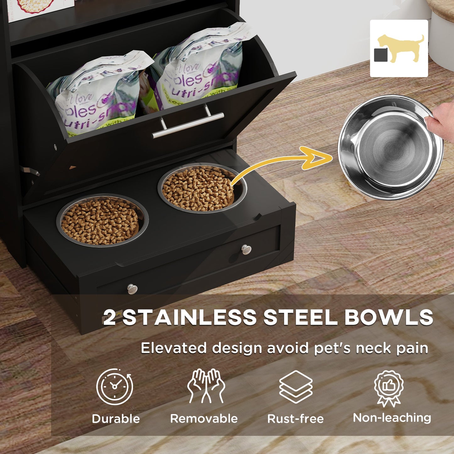 Pet Feeder Station Storage Cabinet, Dog Food Storage Container with
