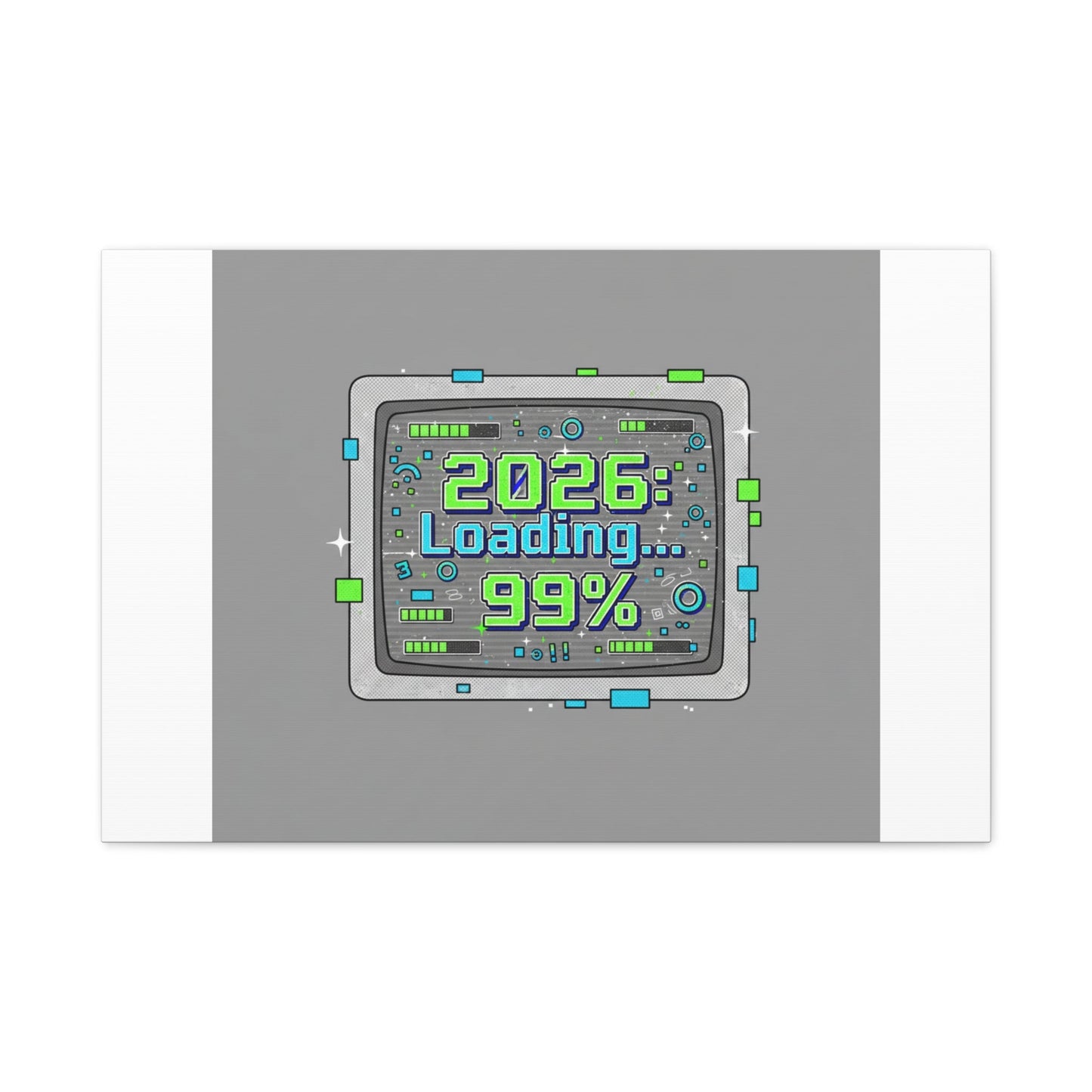 2026 Loading 99% Canvas | NYE countdown, retro system interface