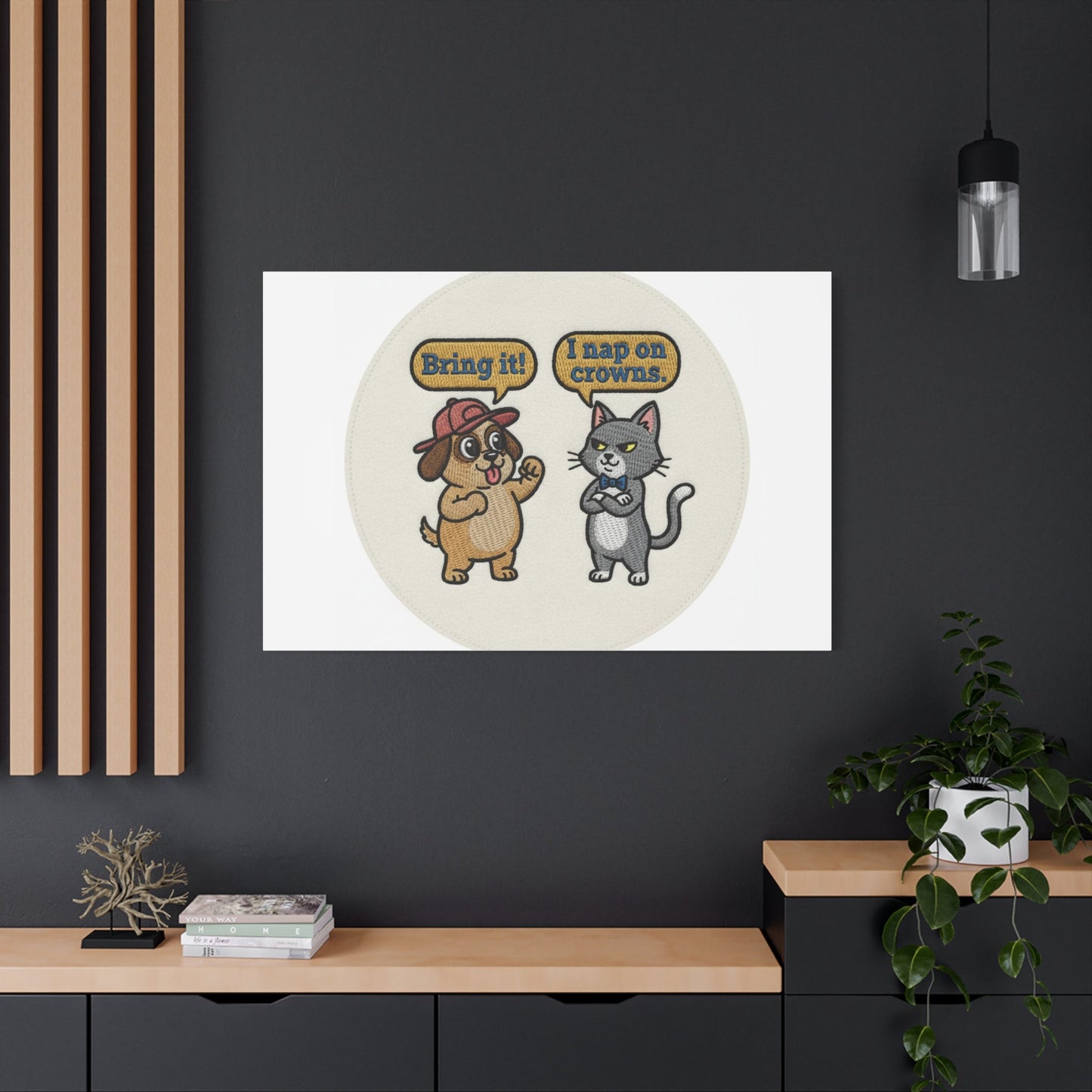 Funny Cat vs Dog Canvas | Pet Rivalry Wall Art