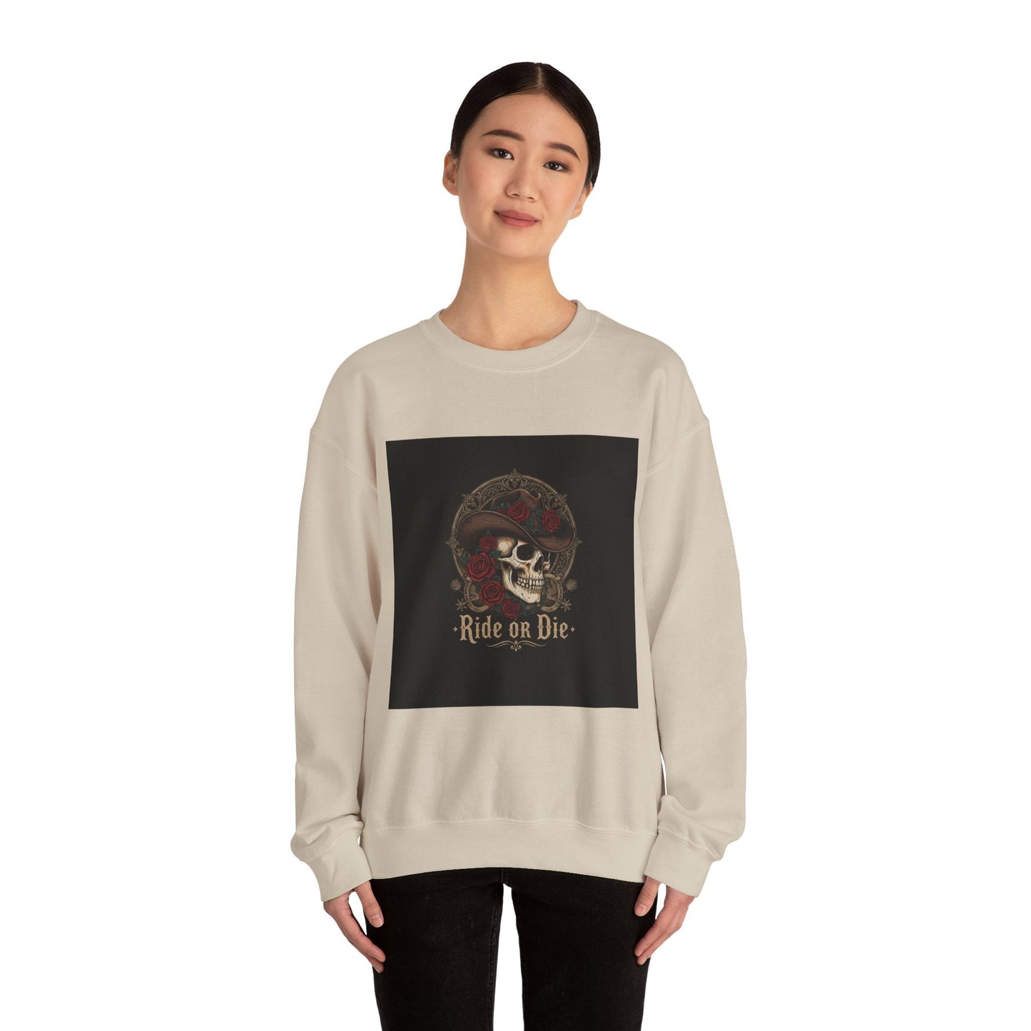 Ride or Die Skull Crewneck Sweatshirt | western skull art, gothic Americana