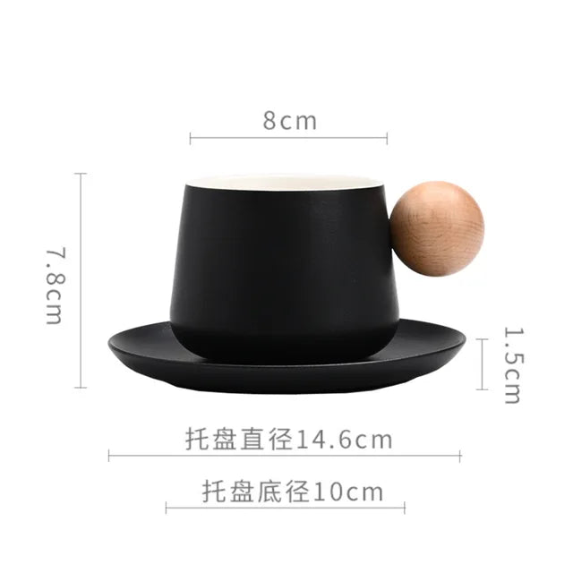 Ceramic Coffee Cup and Saucer Set Espresso Cups Light Luxury Wooden Handle Afternoon Tea Mug Female Original Mugs Couple Gifts