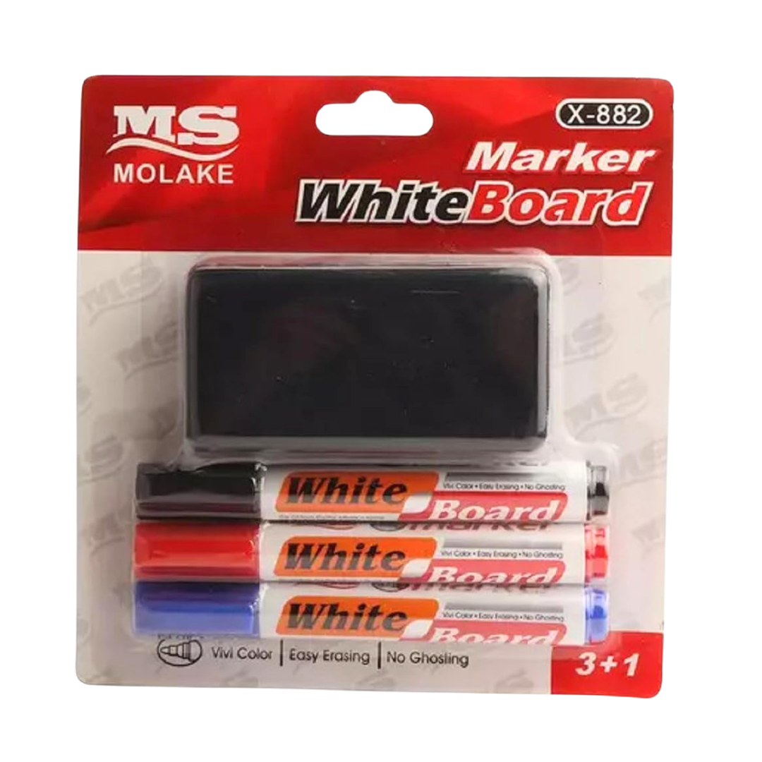Molake X-882 Whiteboard Marker and Eraser Set (4 Pieces)