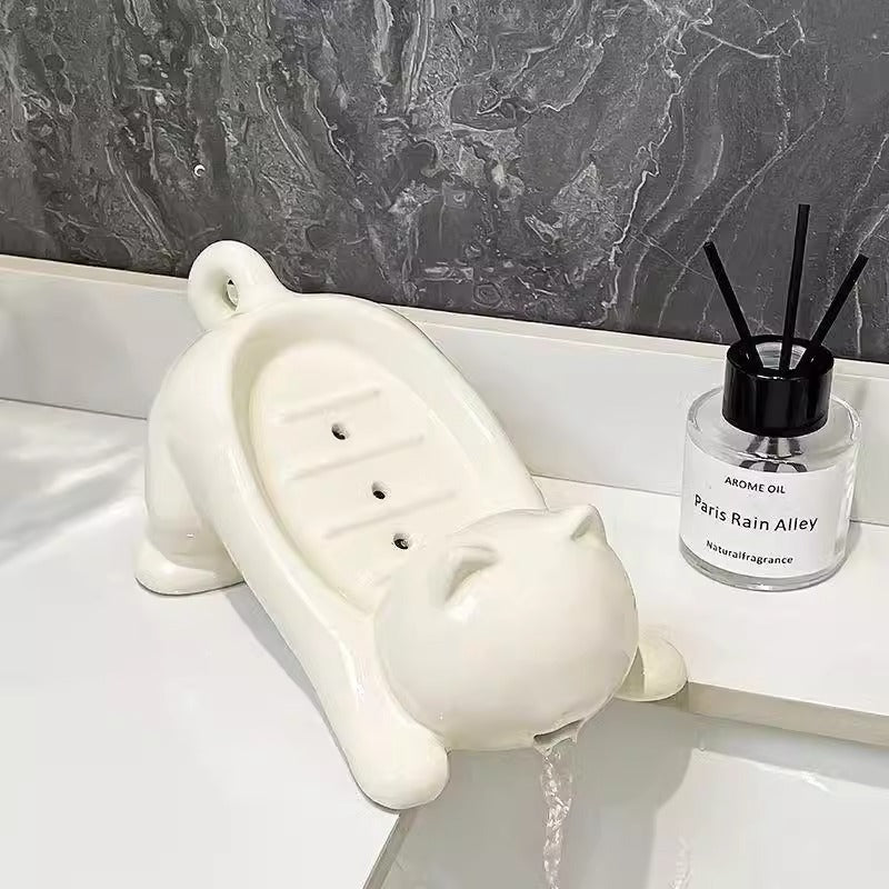 Cat soap box bathroom products bathroom accessories soap dish soap box cute pet cat drainage basket anti slip