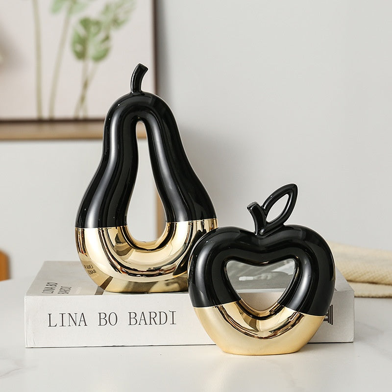 Modern Minimalist Gilded Apple Pear Creative Wine Cabinet Decorative Piece Luxury Home Living Room Entrance Ceramic Craft