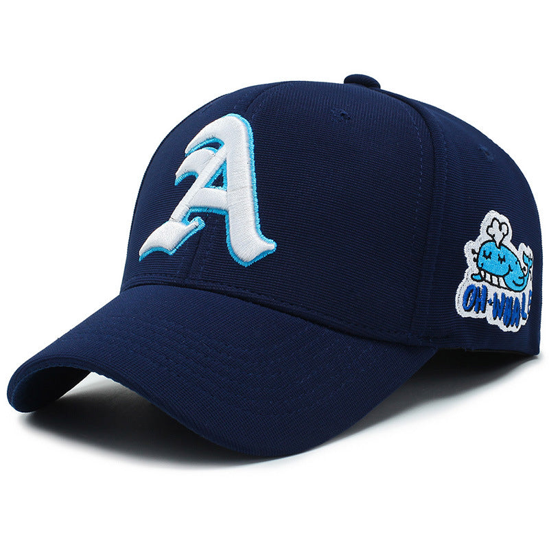 Fashion Gothic Letter A Side Whale Embroidery Baseball Caps Spring and Autumn Outdoor Adjustable Casual Hats Sunscreen Hat