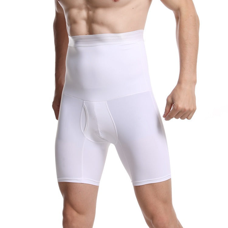 Men's Double layered High Waist Tight Belly Pants Elastic Solid Color Men's Breathable Lifting Hip Shaping Pants