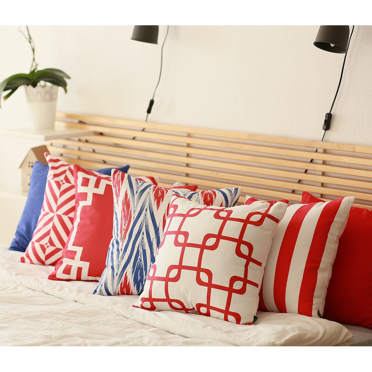 Geometric Red&White Square Throw Pillow Cover & Insert