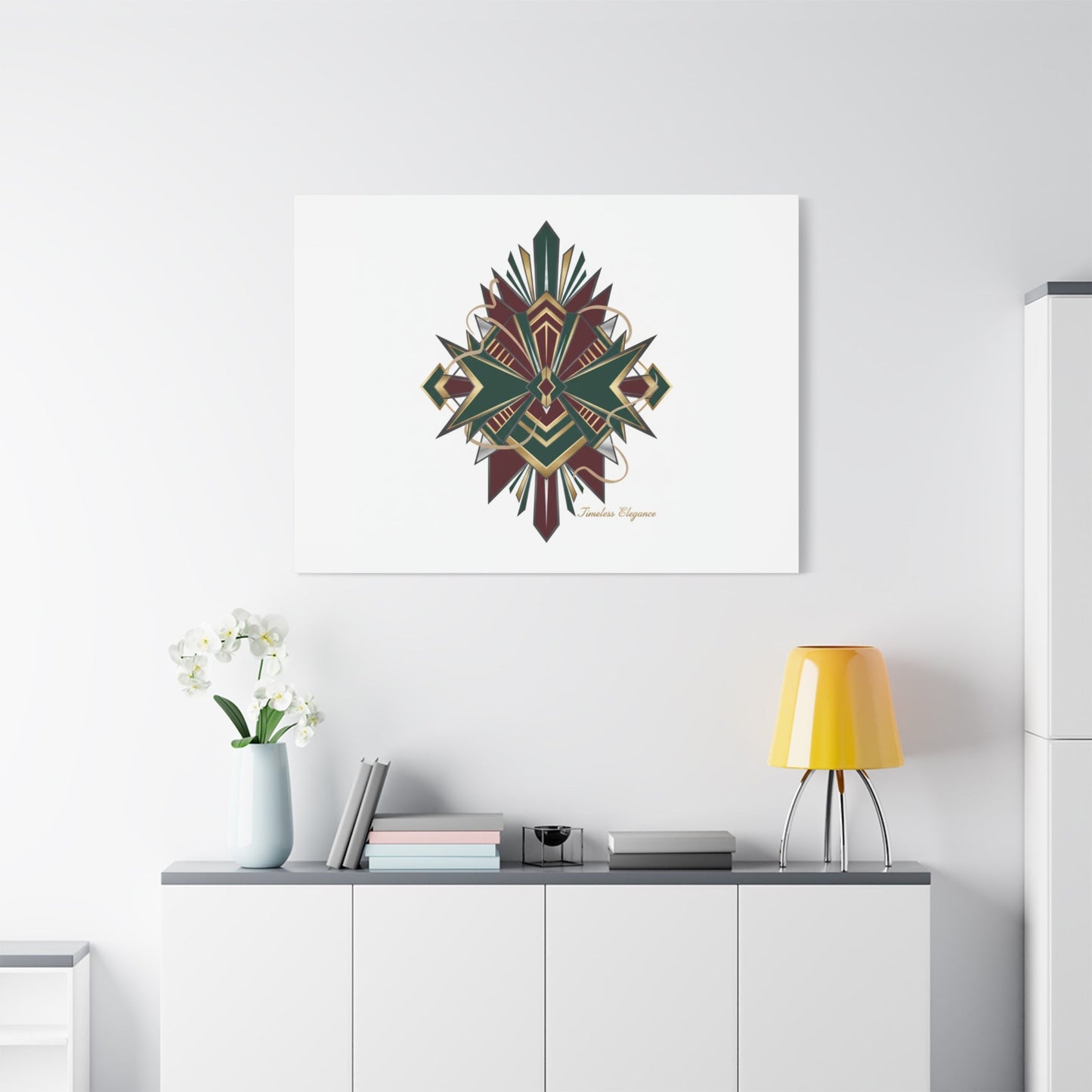 Art Deco geometric brass print Canvas | Neo-Deco chrome & gold fan motif