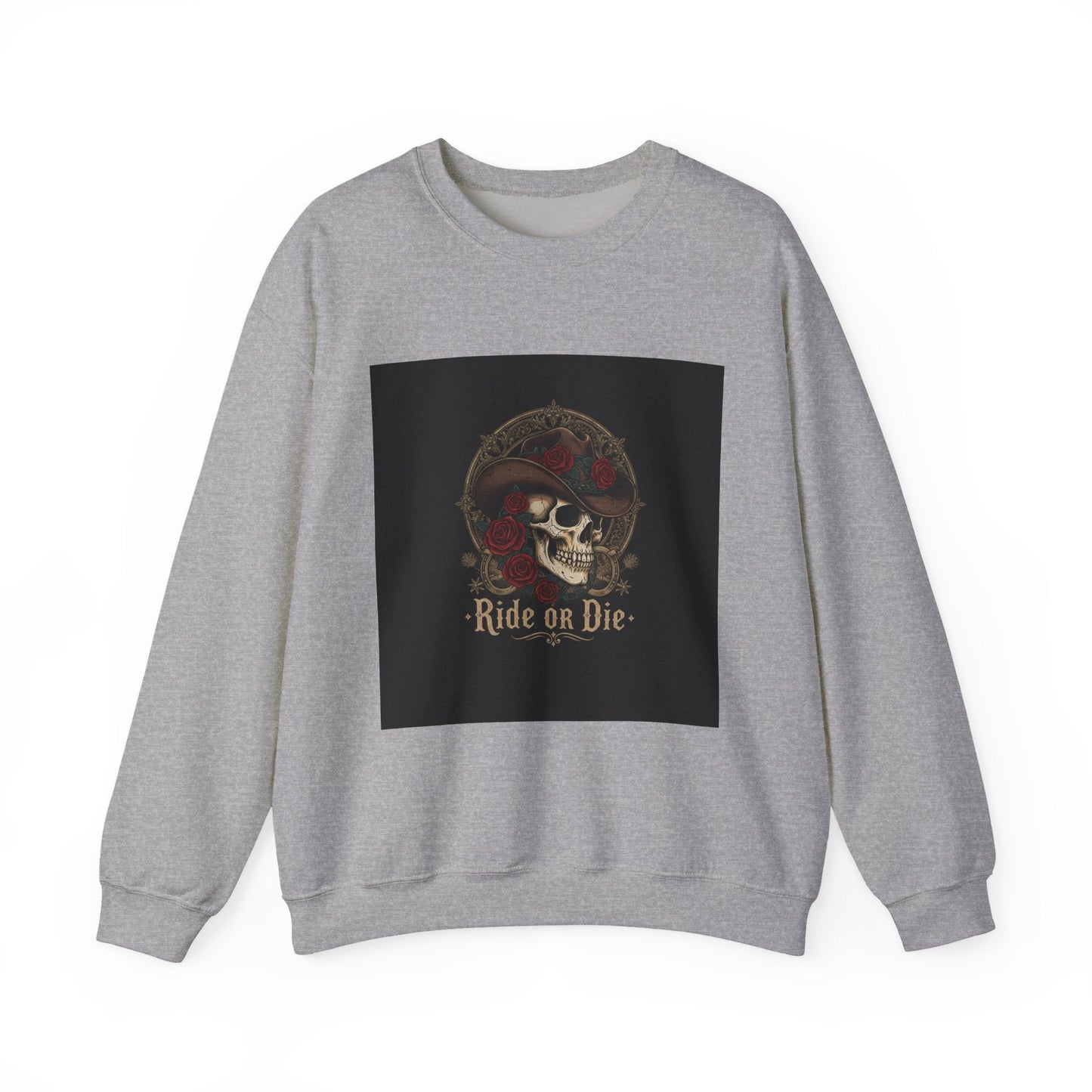 Ride or Die Skull Crewneck Sweatshirt | western skull art, gothic Americana