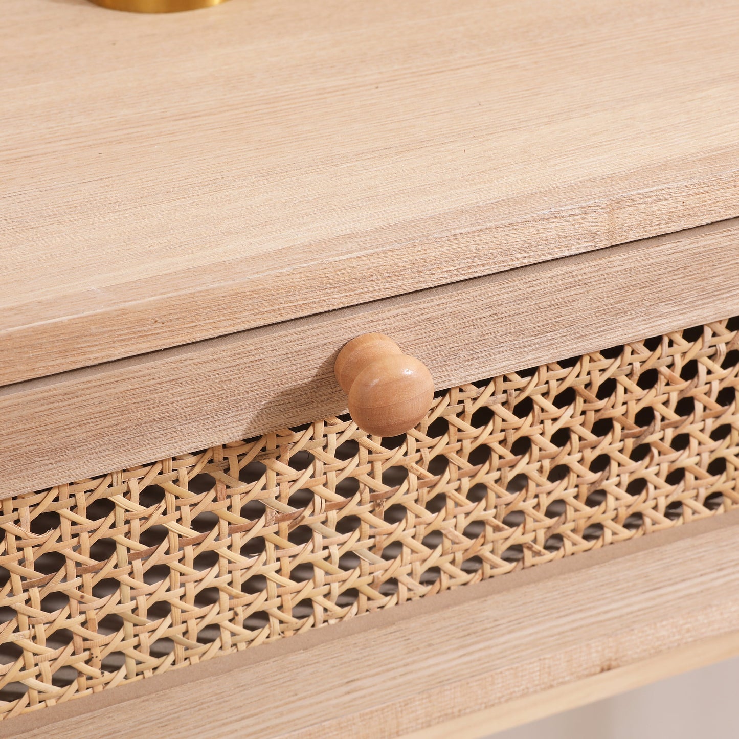 Side table with two real rattan drawers, solid wood table legs can be used in the dining room living room,bedroom