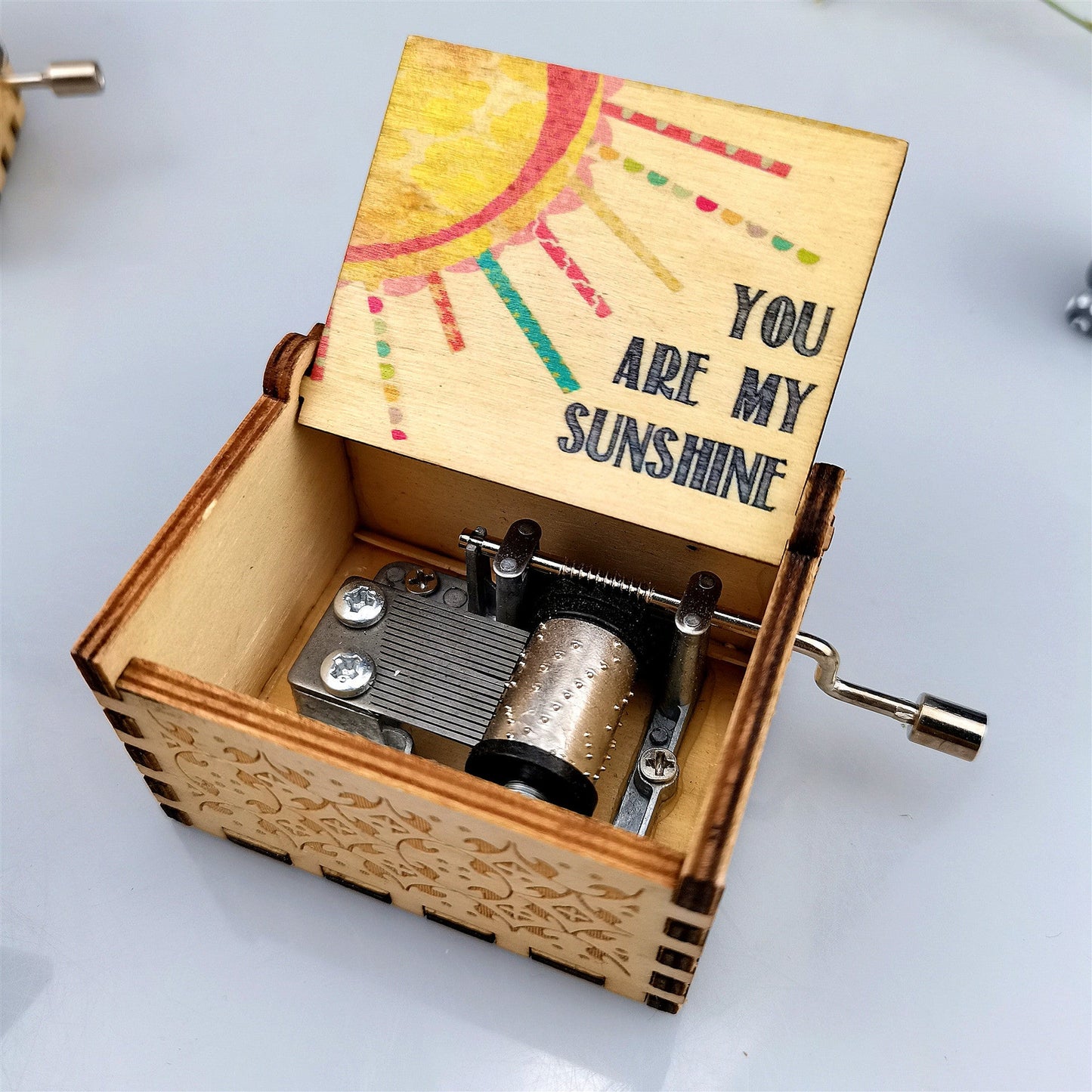 Antique Carved Wooden Hand Crank Spirited Away Music Box Christmas Gift Birthday Gift Party Decoration