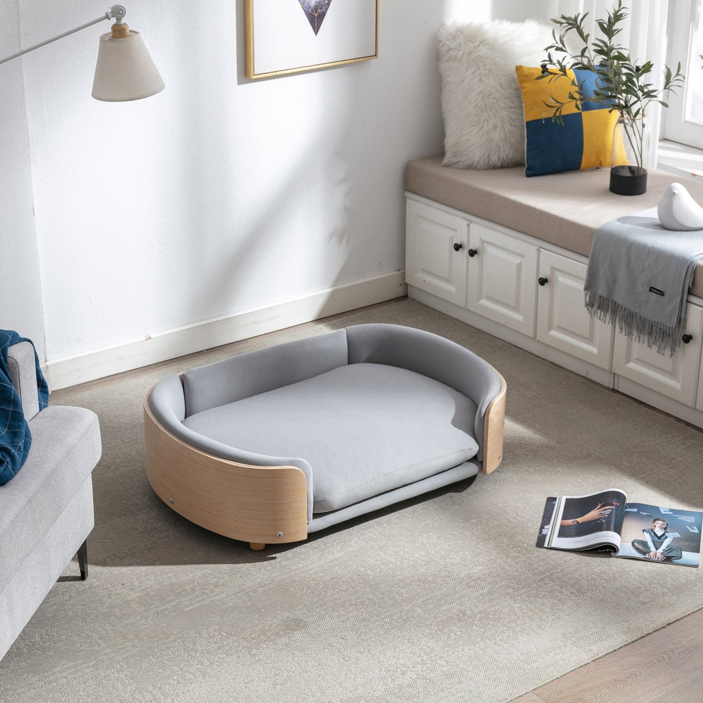 Scandinavian Style Elevated Dog Bed Pet Sofa with Solid Wood Legs and