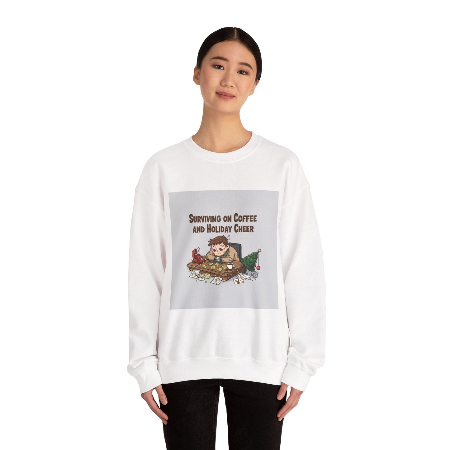 Surviving on Coffee and Holiday Cheer Sweatshirt | holiday burnout, festive but tired