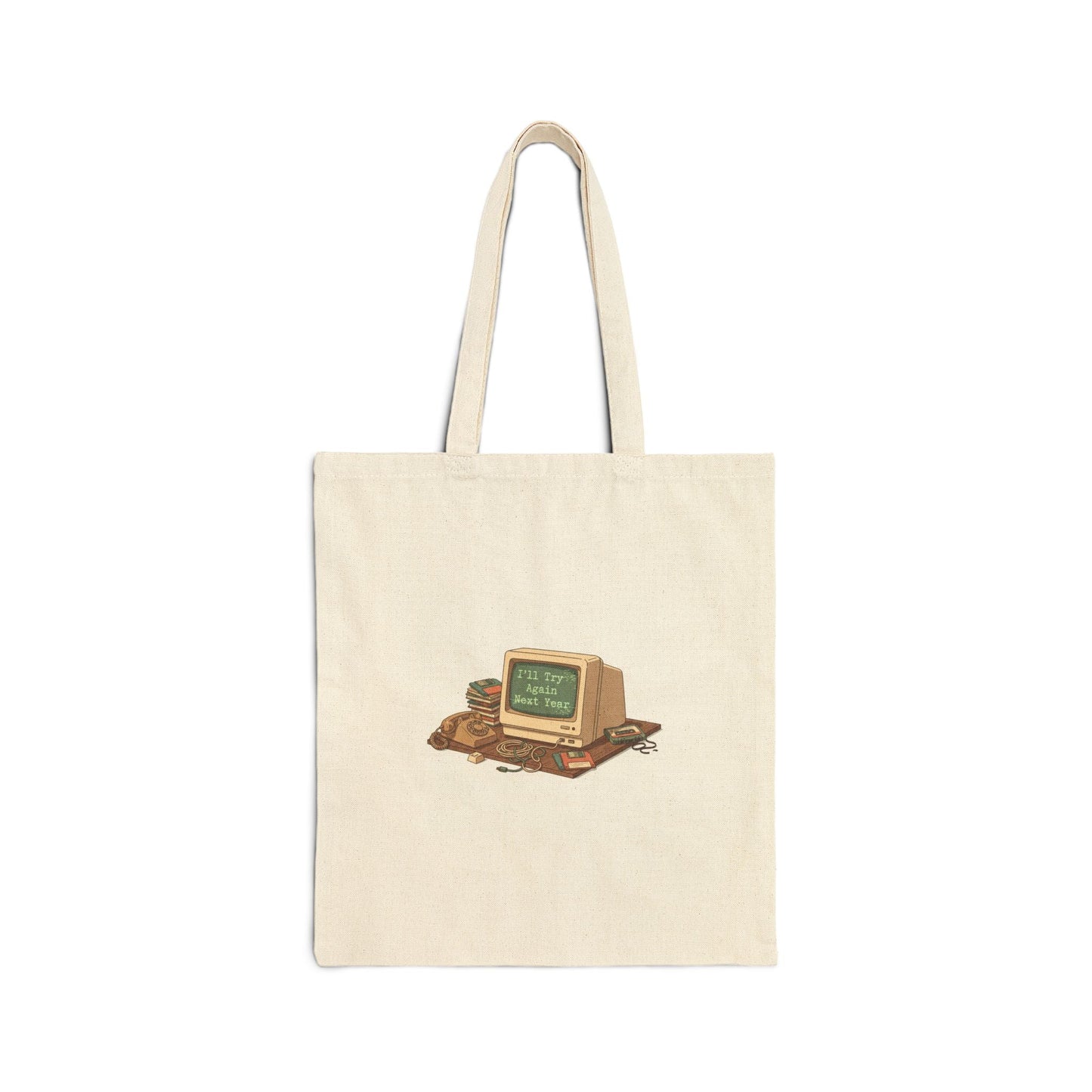 Resolution Skeptic Tote, cynical new year joke, retro computer graphic