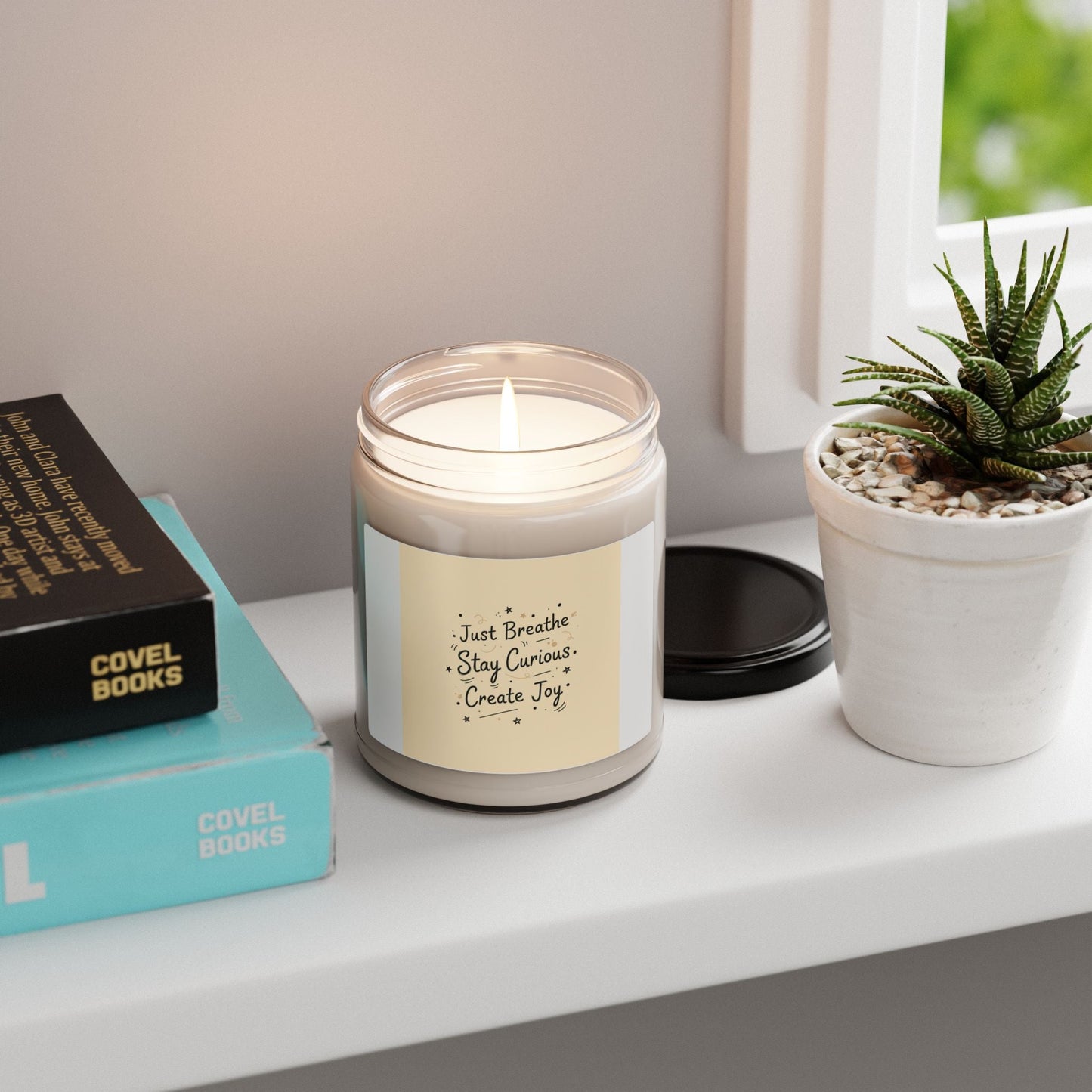 Just Breathe Stay Curious Create Joy Candle | Messy Handwritten Typography, Soy Jar