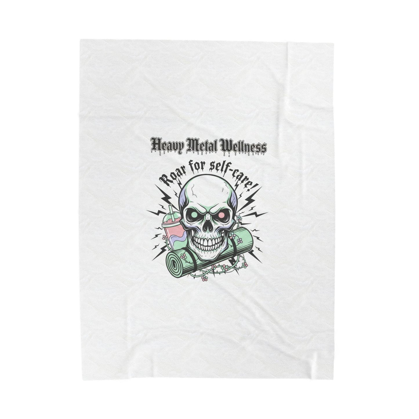 Heavy Metal Wellness Skull Self-Care Blanket | gothic wellness quote