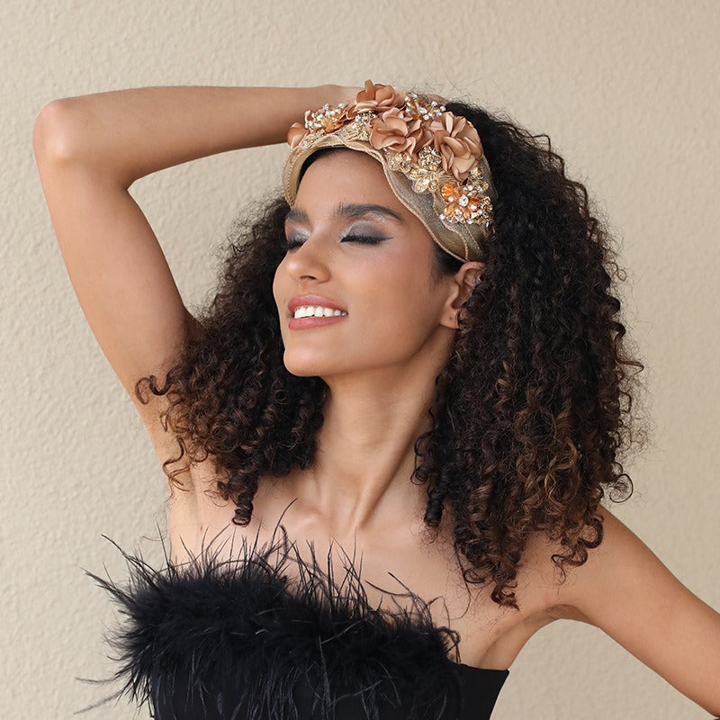 Fabric Flower Heavy Industry Wide Edge Crystal Super Immortal Women's Headband