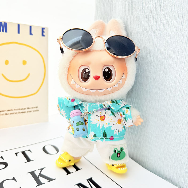Only clothes/Labubu clothes pendant Labubu sitting party clothes beach glasses set