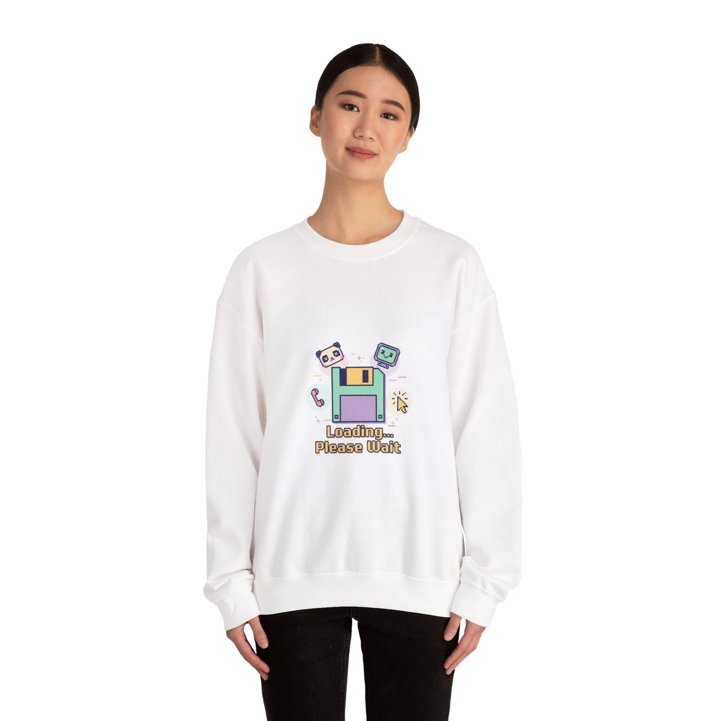 Loading Please Wait Crewneck Sweatshirt | Old Internet Aesthetic, pixel art retro web