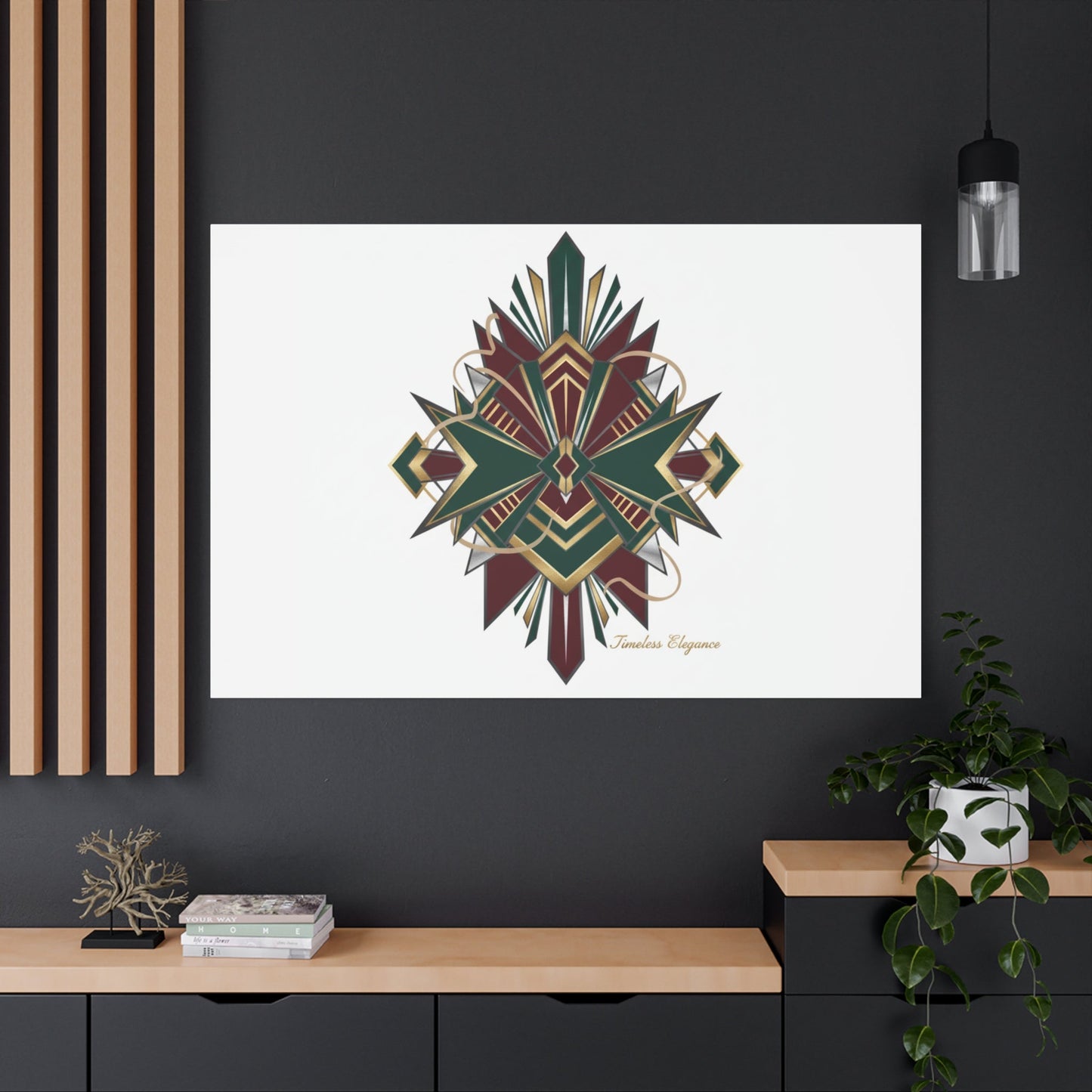 Art Deco geometric brass print Canvas | Neo-Deco chrome & gold fan motif