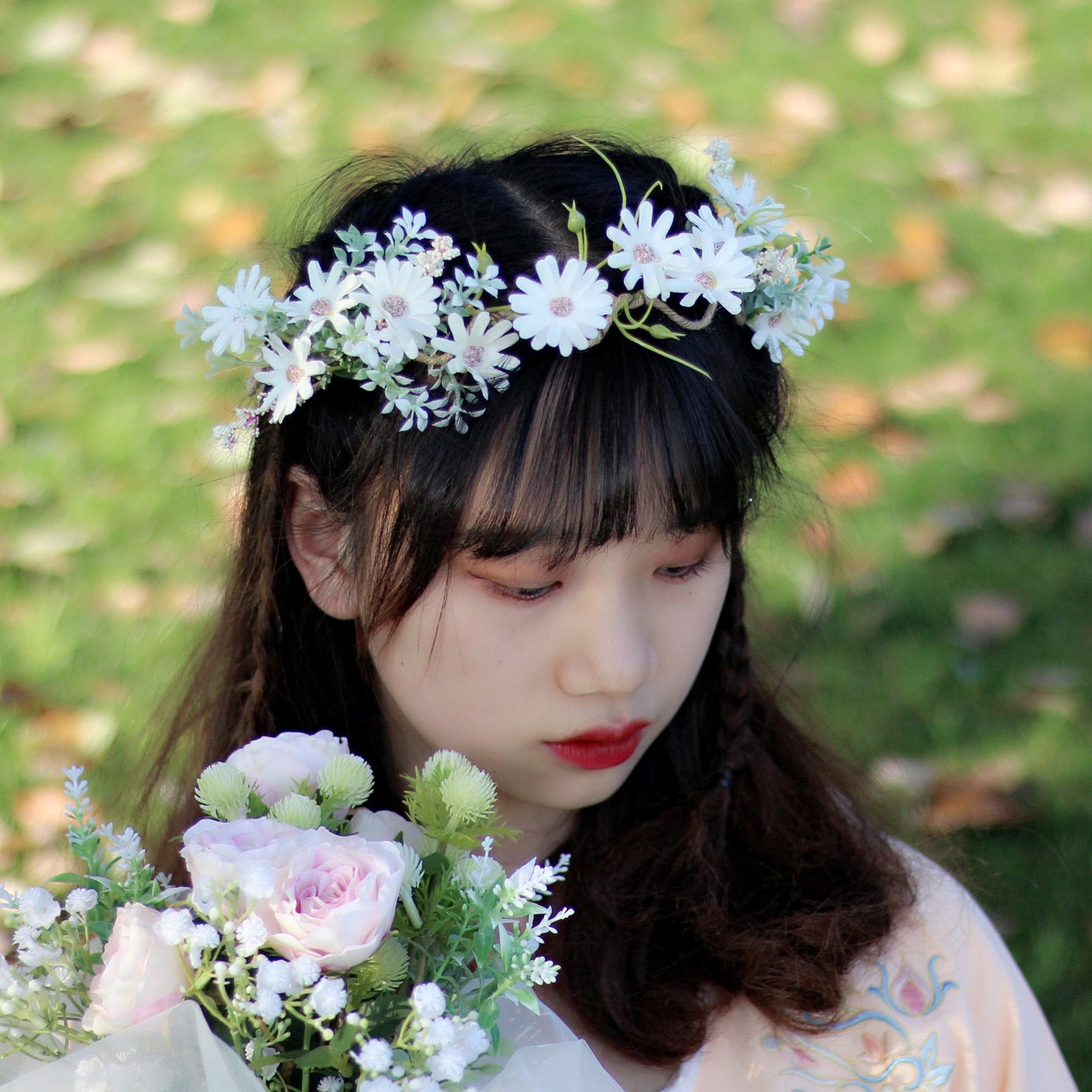 Fresh flower garland headwear hand woven fabric small daisy flower spring fairy outdoor hair accessory