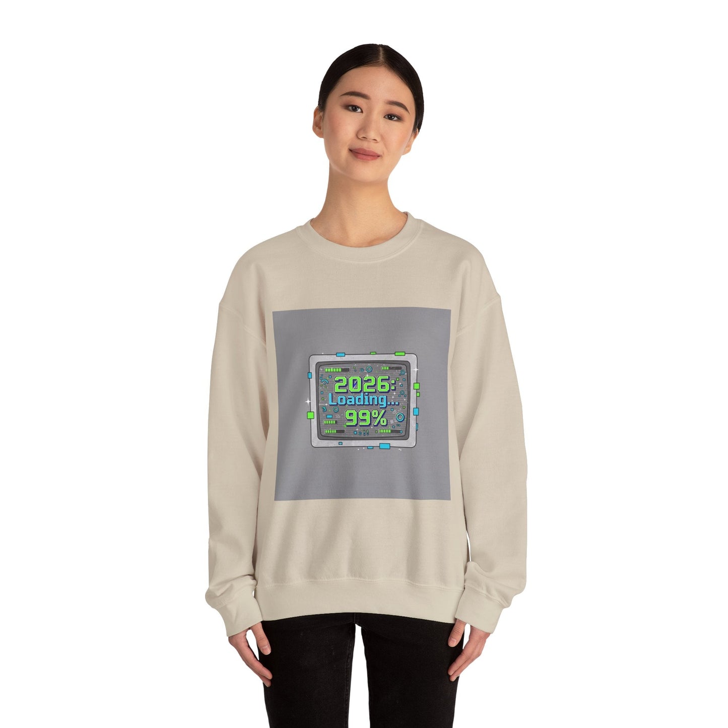 2026 Loading 99% Crewneck Sweatshirt | NYE countdown, retro system UI