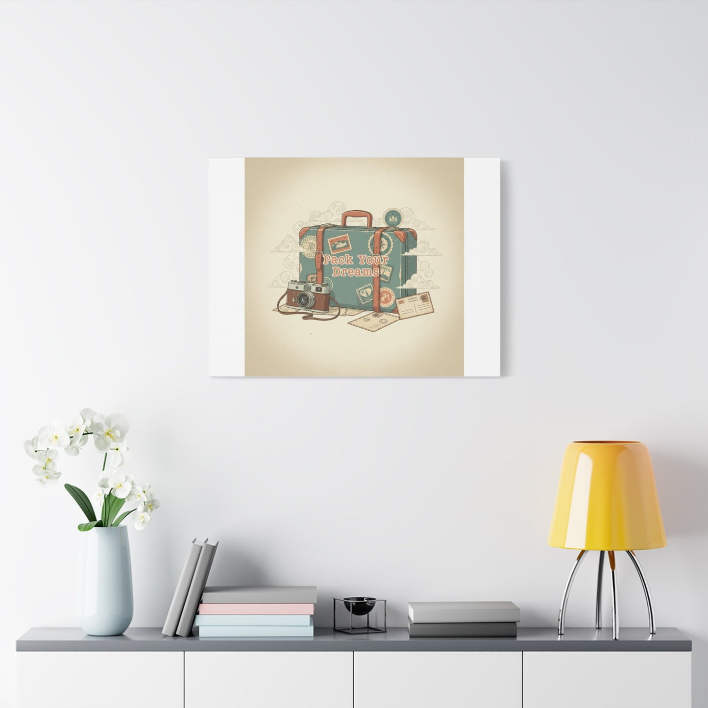 Pack Your Dreams Canvas | Retro Travel Postcard, Wanderlust Passport Stamp Art