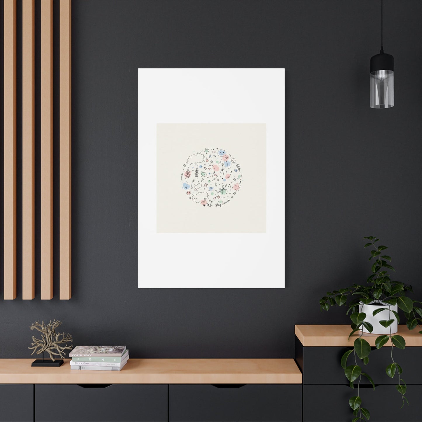Doodle Circle Line Drawing Matte Canvas, Hand-Drawn Sketch Art