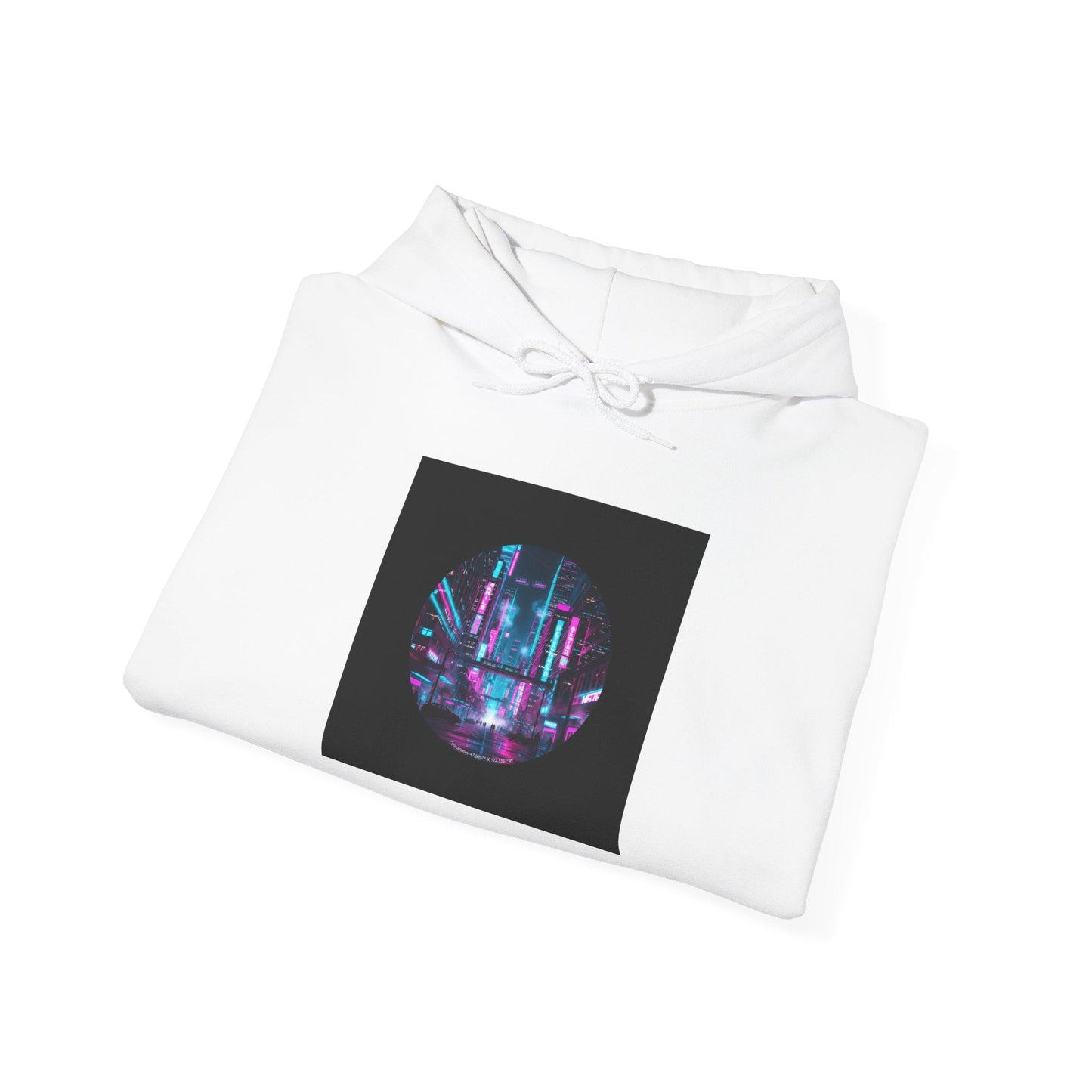 Neon Cyberpunk Skyline Hoodie | synthwave skyline, future city art