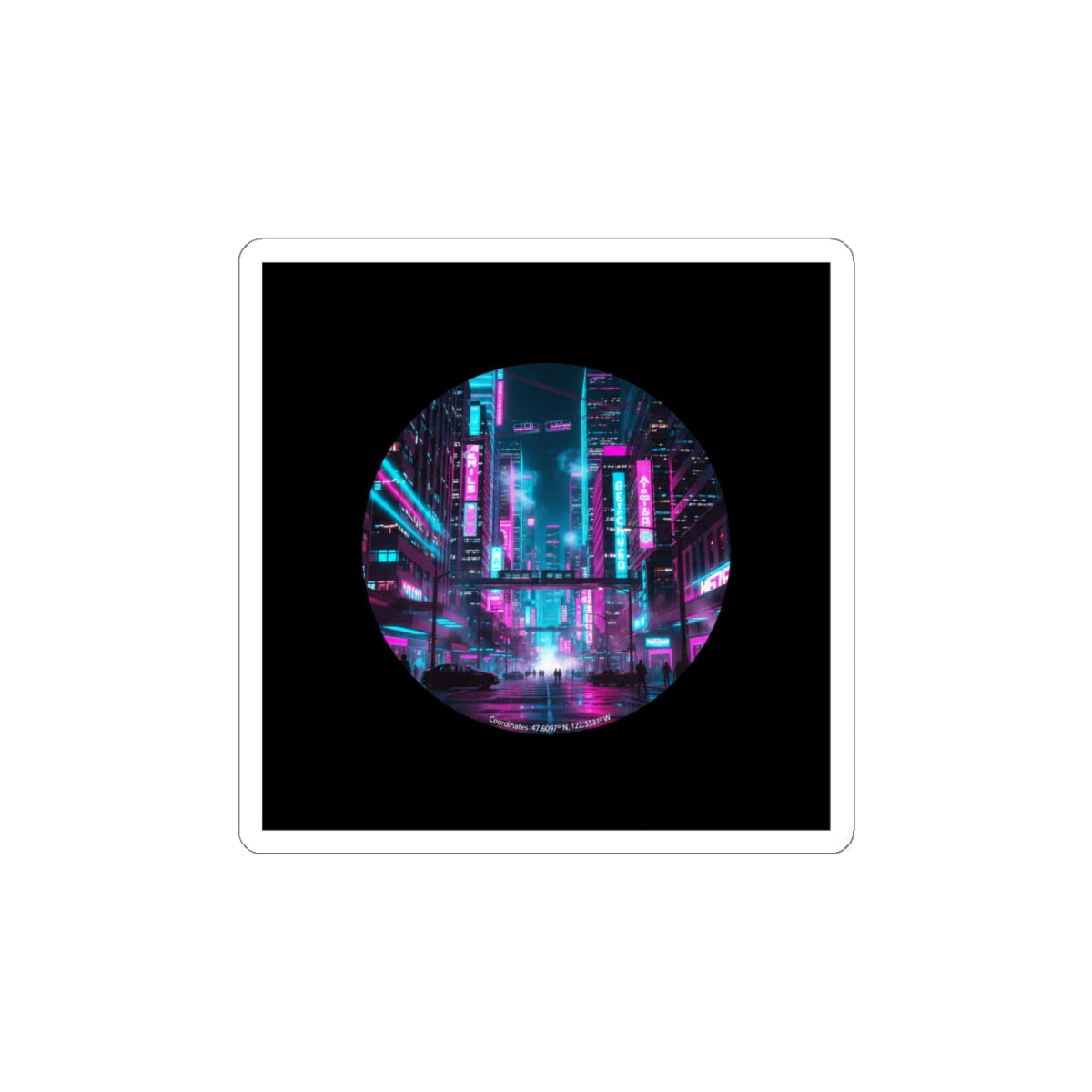 Neon Cyberpunk Skyline Sticker | synthwave city, neon cityscape