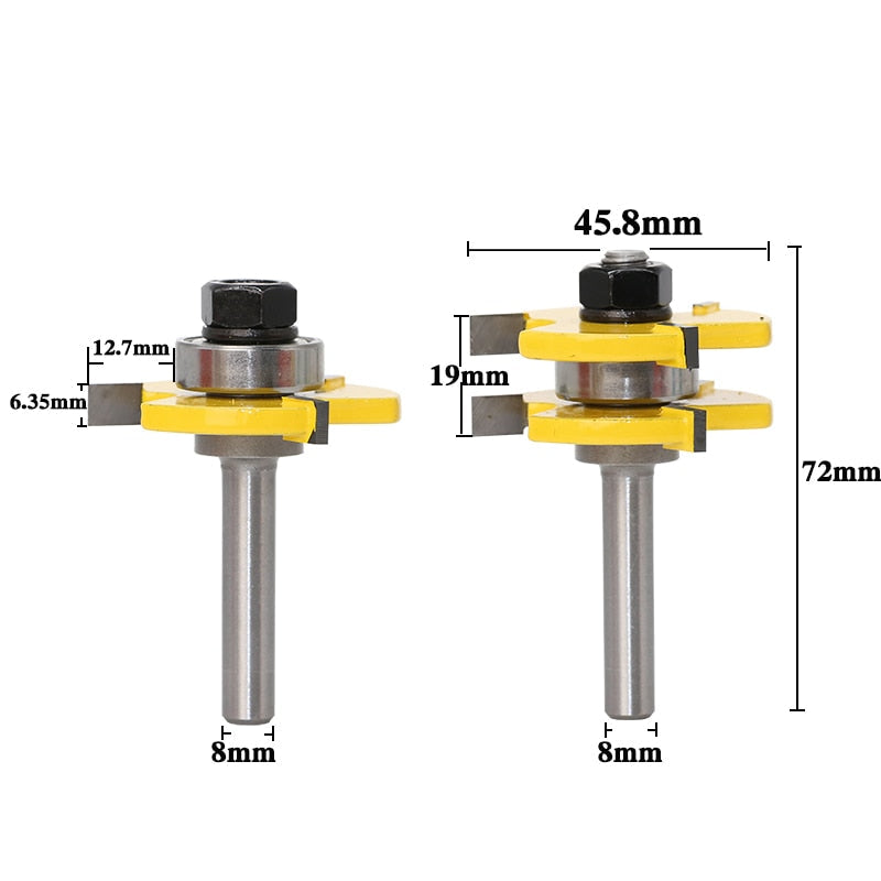 2 pc 8mm Shank high quality Tongue & Groove Joint Assembly Router Bit Set 3/4 Stock Wood Cutting Tool