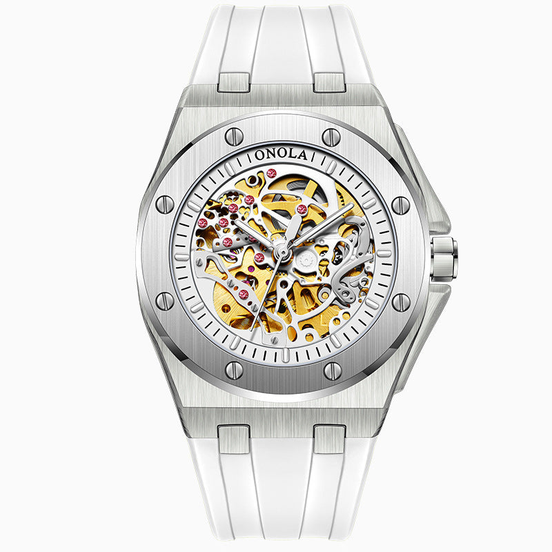 Fully automatic mechanical watch for men fashionable multi-color silicone tape waterproof watch