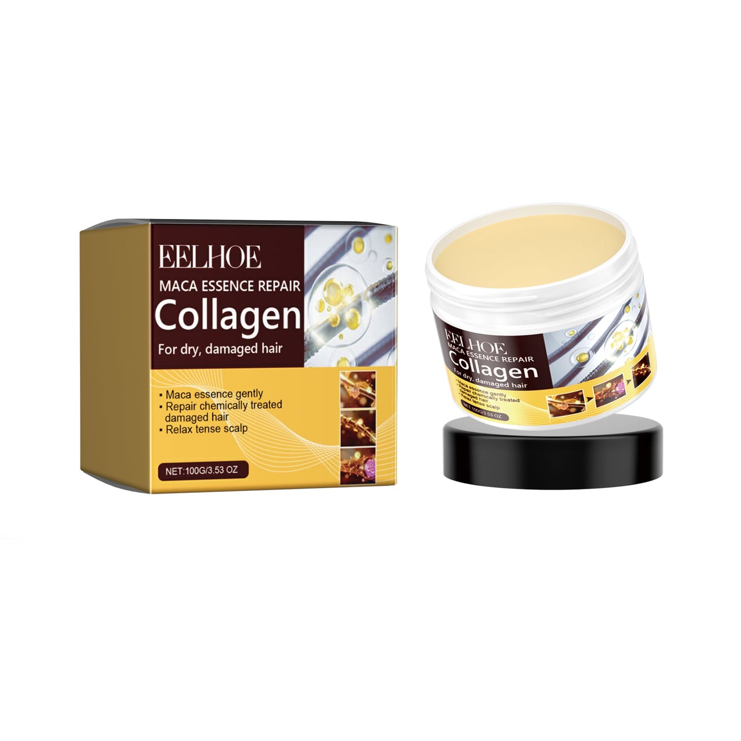 Maca Essence Repair Collagen, Repair Dry Short-Tempered Knot Hair Strong Moisturizing Smooth Hair Film
