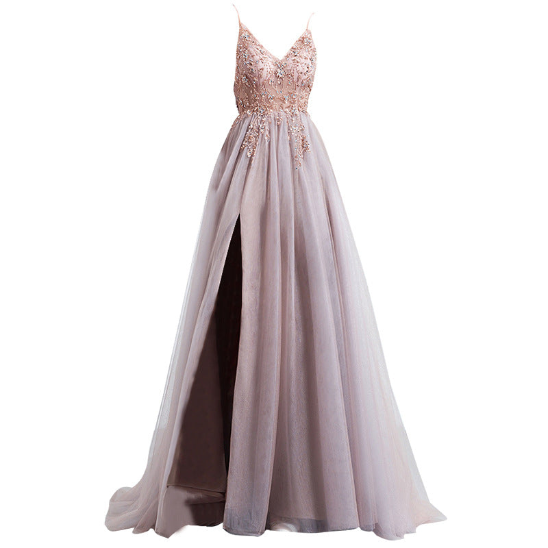Sling Veil Catwalk High Slit Wedding Evening Dress