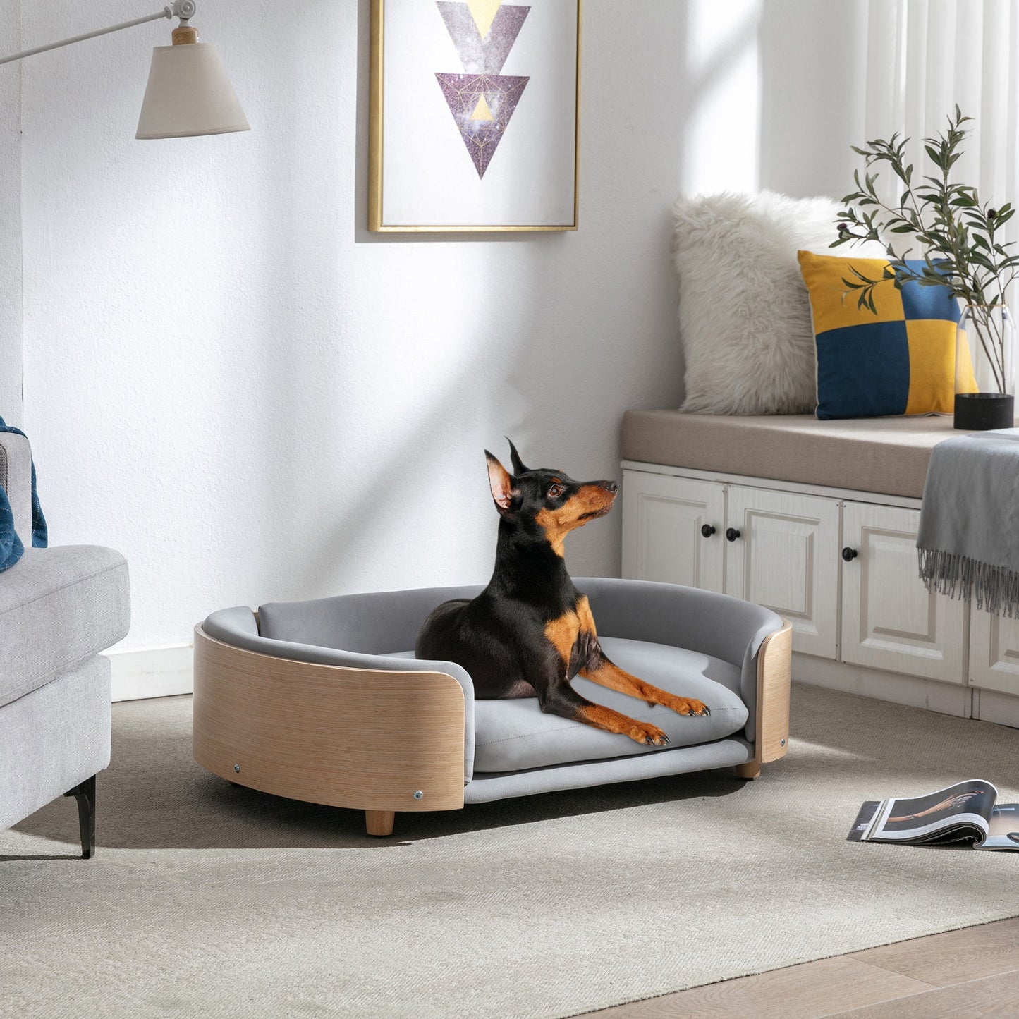 Scandinavian Style Elevated Dog Bed Pet Sofa with Solid Wood Legs and
