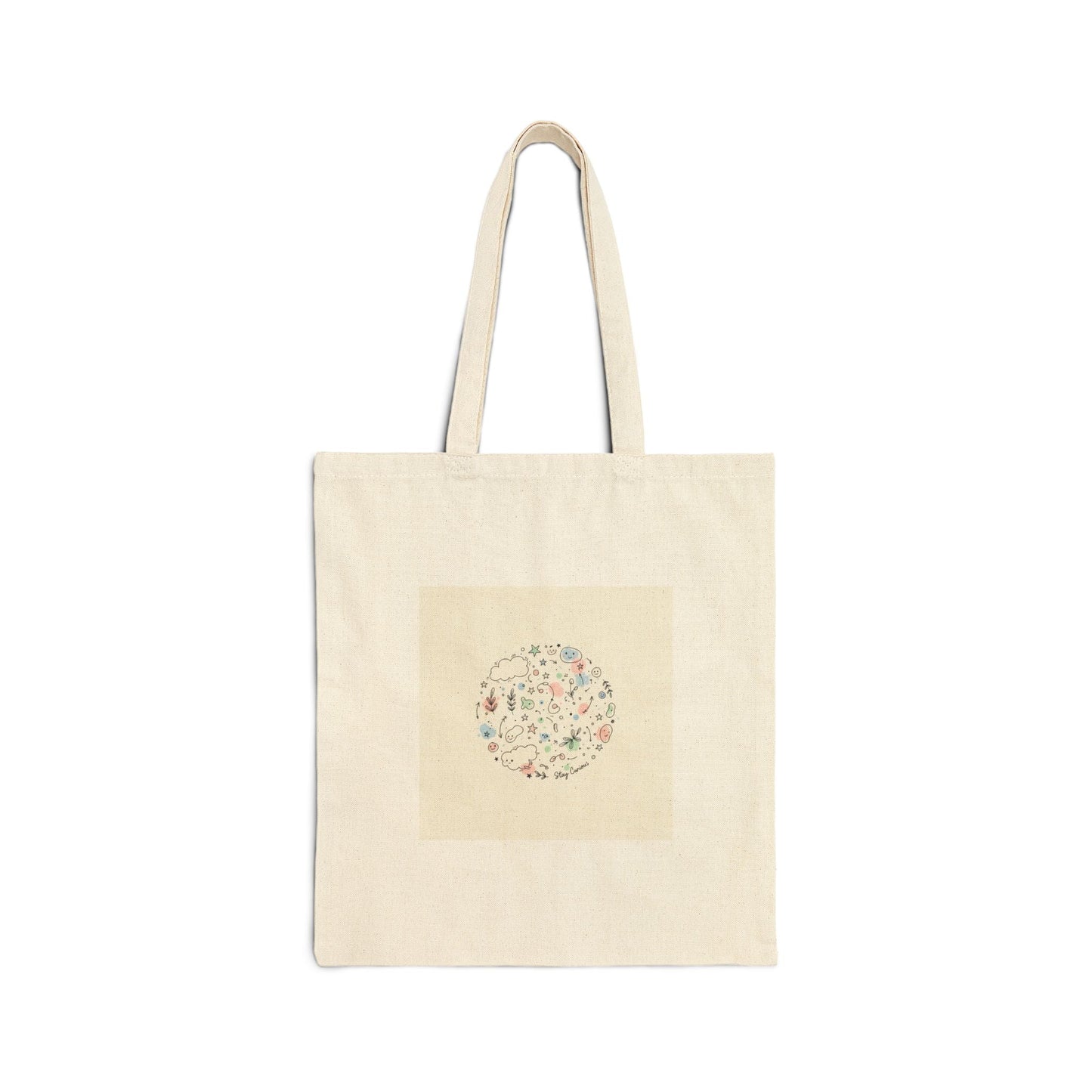 Floral Doodle Circle Tote | Hand-Drawn Sketch Art, Line Drawing Canvas