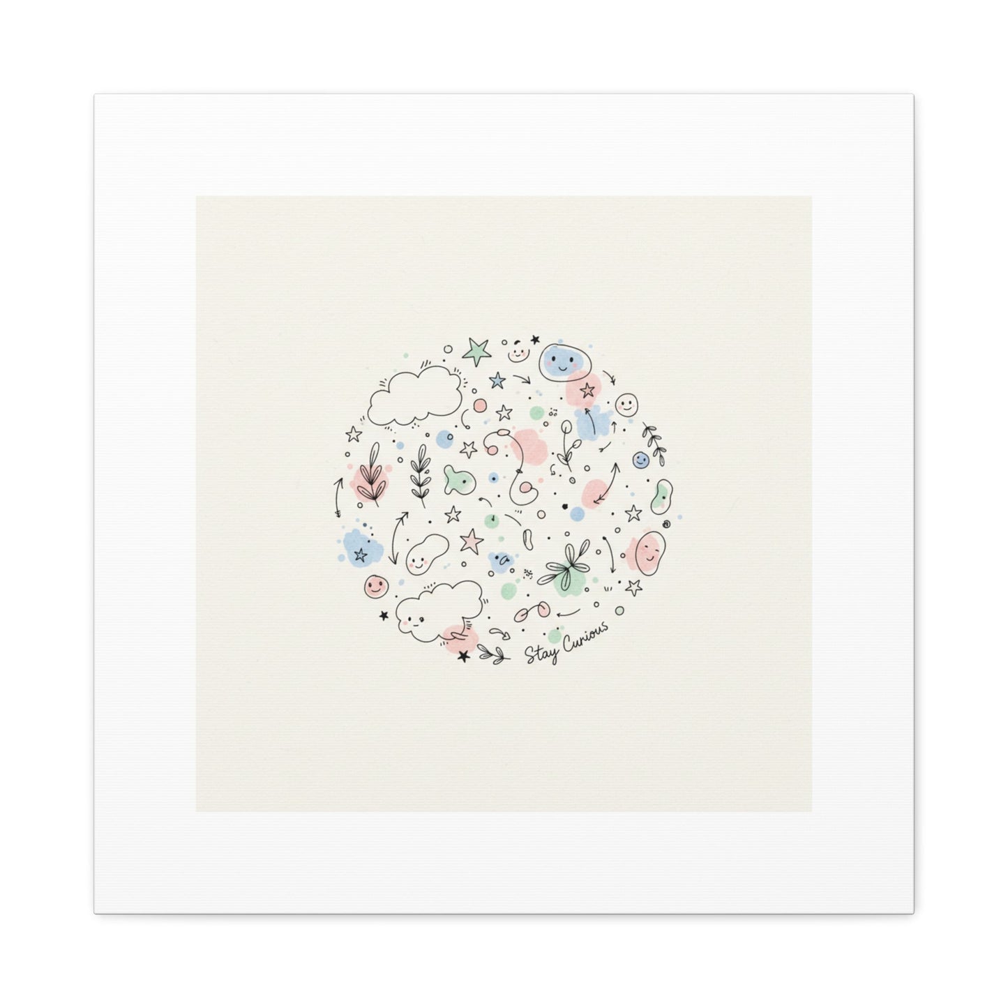 Doodle Circle Line Drawing Matte Canvas, Hand-Drawn Sketch Art