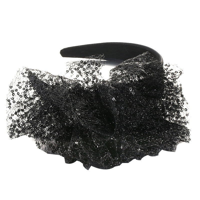 Solid color sequin flower wide edge girl style mesh headband