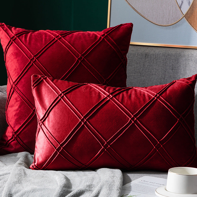 Pure Color Velvet Plaid Pillowcase Home Sofa Bedside Pillow Short Plush Cushion